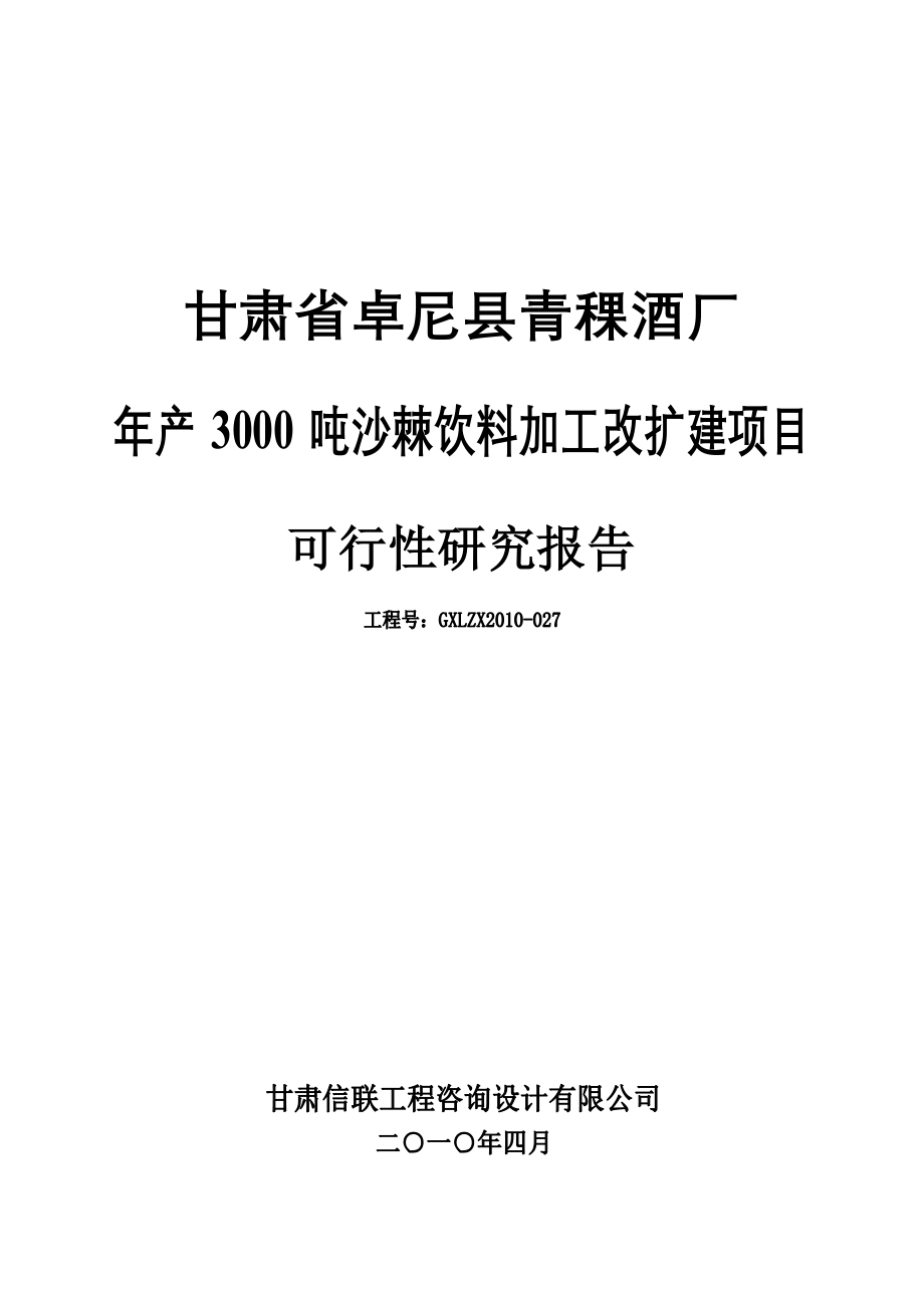 年产3000吨沙棘饮料加工改扩建项目可行性研究报告.doc_第1页