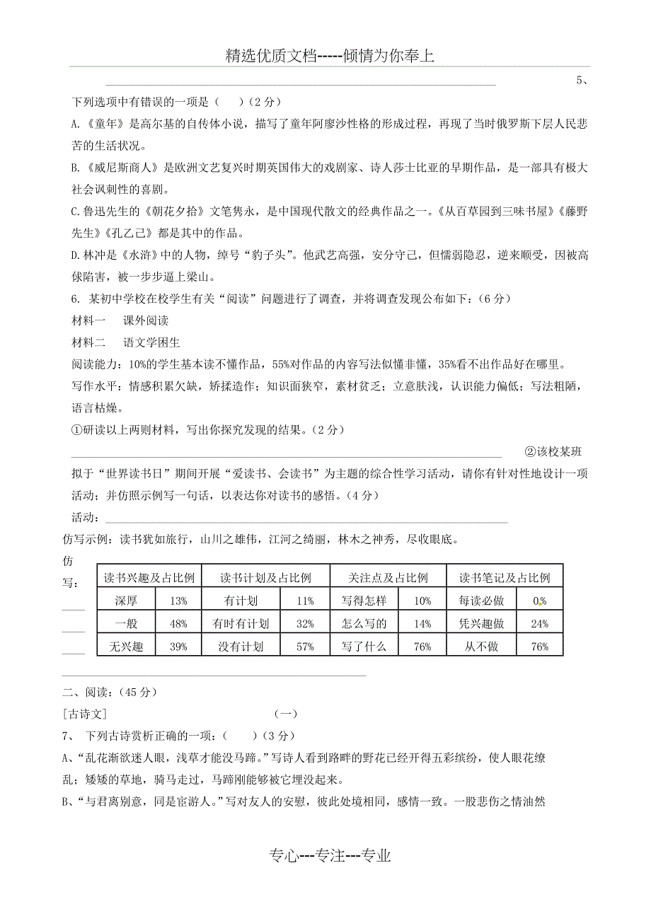 高一语文入学考试试题_第2页