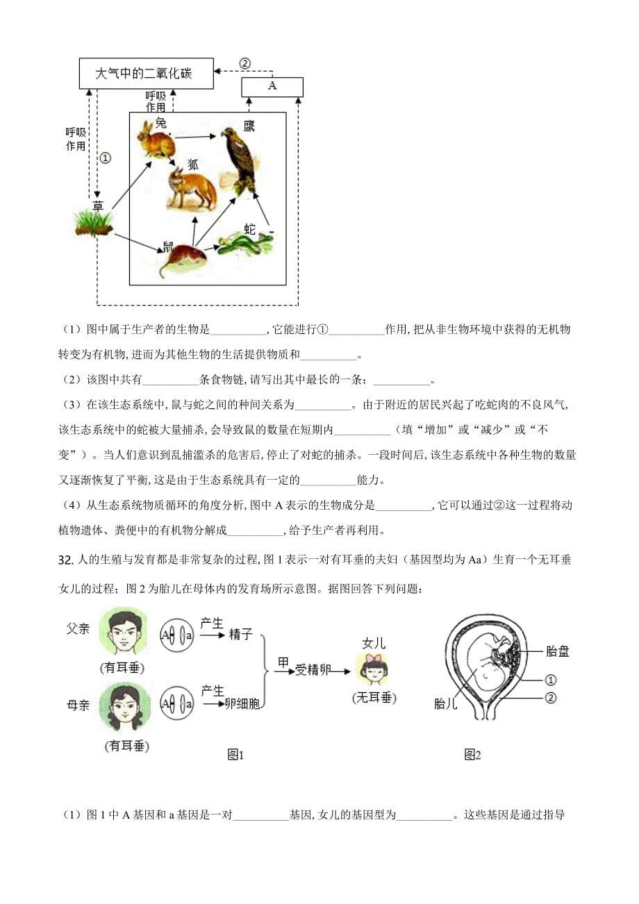 精品解析：四川省成都市2020年中考生物试题（原卷版）_第5页