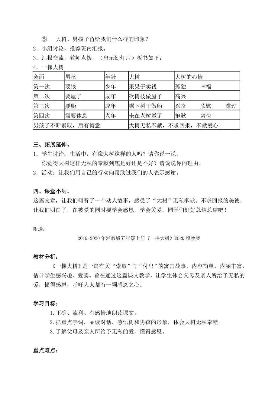 2019-2020年湘教版五年级上册《一棵大树(第二课时)》WORD版教案.doc_第2页