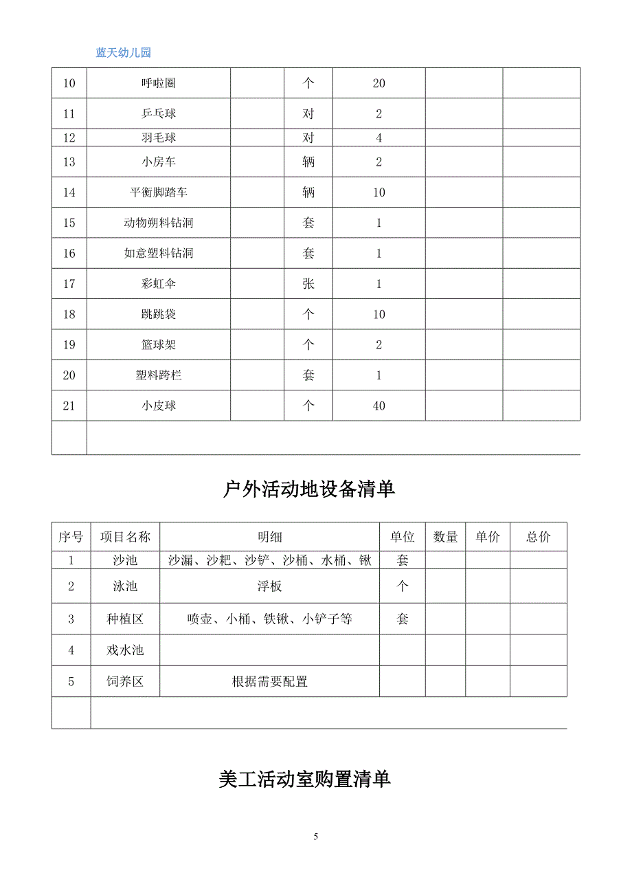 幼儿园教室设备采购清单_第5页