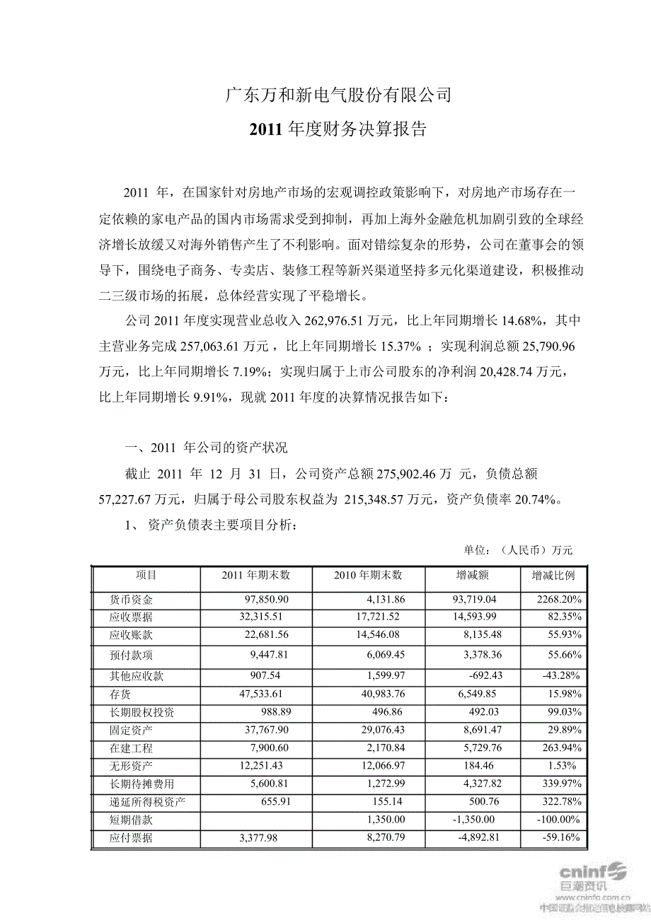 万和电气财务决算报告_第1页