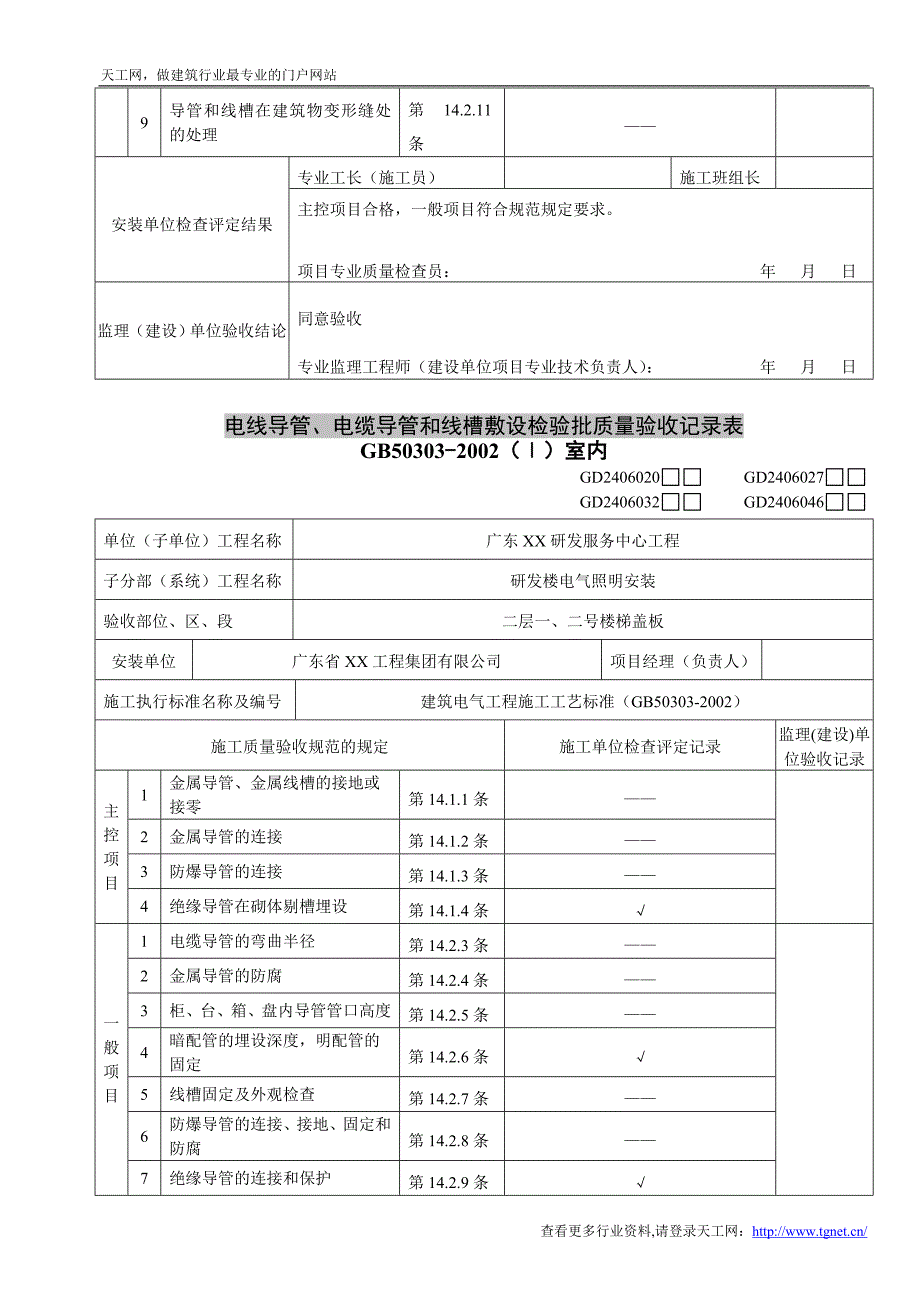 电线导管、电缆导管和线槽敷设检验批质量验收表(电缆护套管) (2).doc_第4页