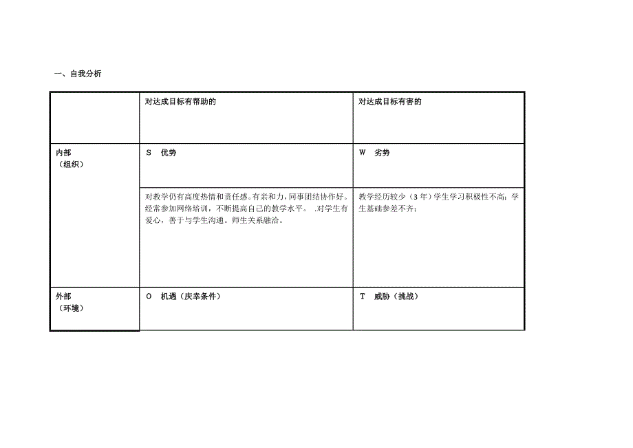 个人自我诊断SWOT分析表111.doc_第1页