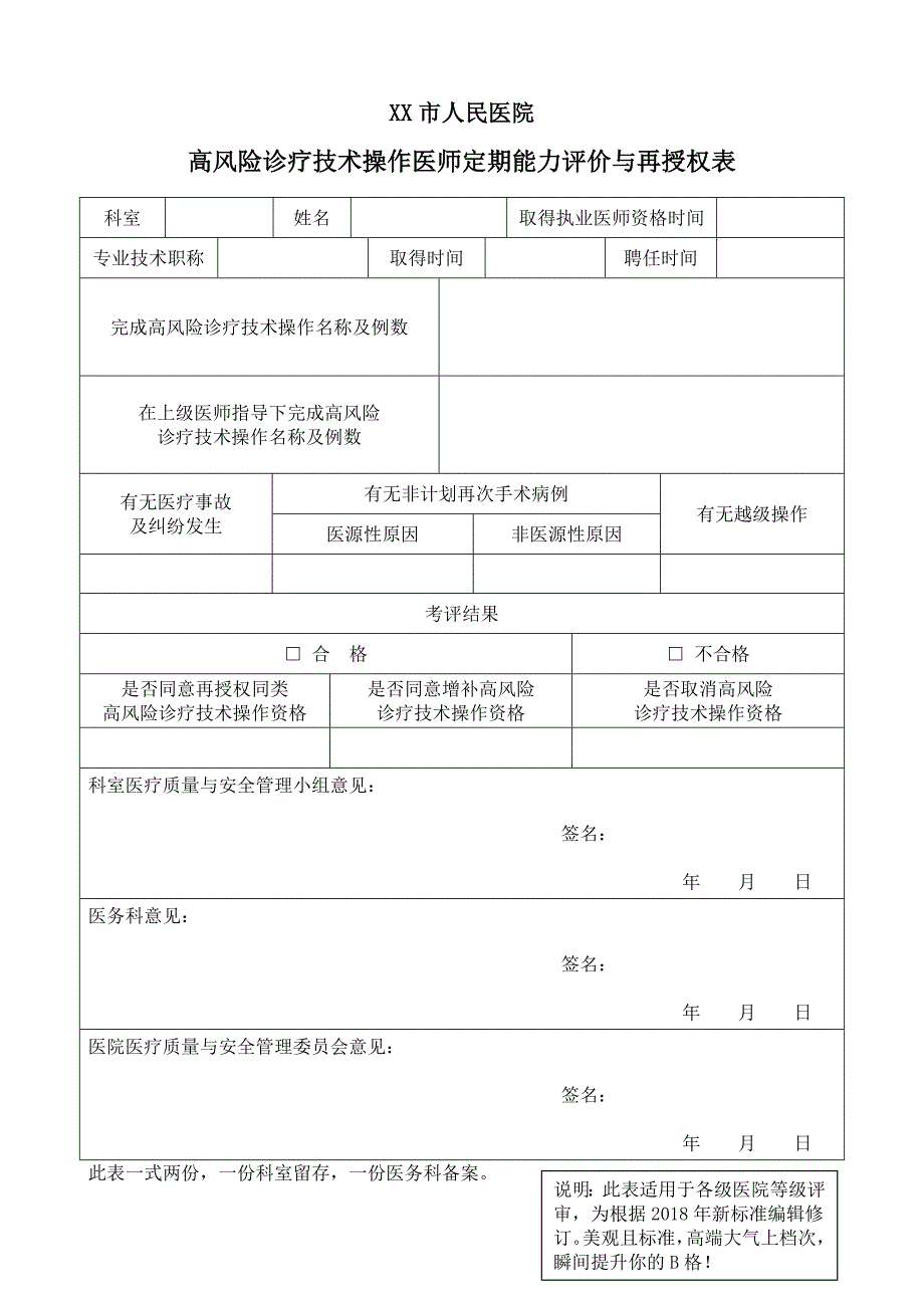 高风险诊疗技术操作权限审批表+资质考核表+定期能力评价与再授权表.docx_第3页