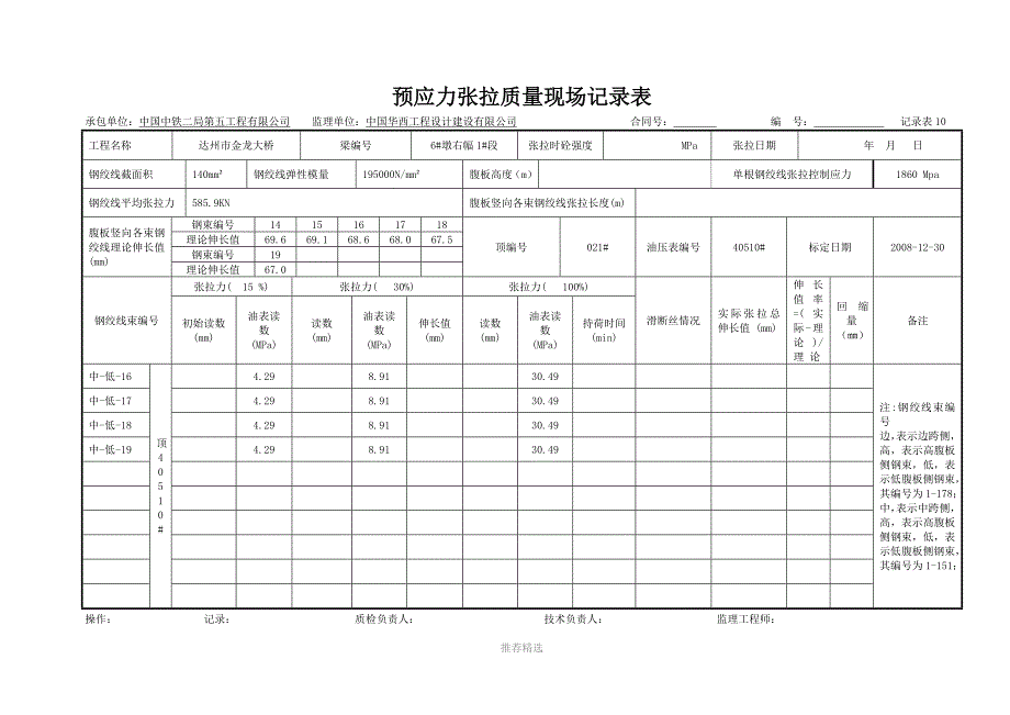 刚构桥竖向精轧螺纹钢张拉记录表1-5#段Word版_第3页