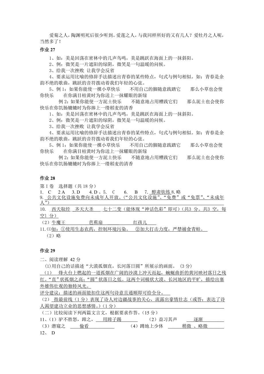 初一语文第三阶段暑假作业答案_第5页