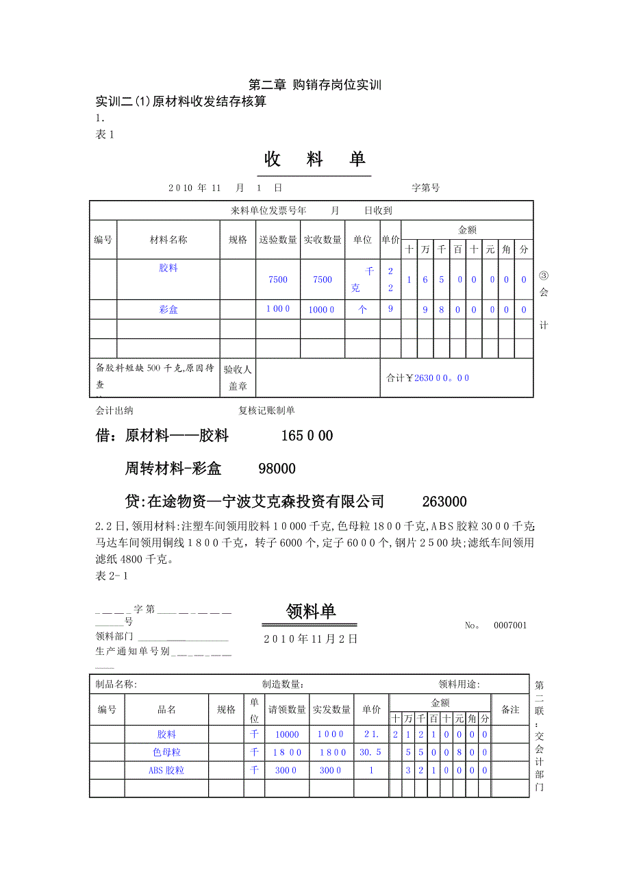 企业会计岗位实训答案第二章购销存核算岗位_第1页