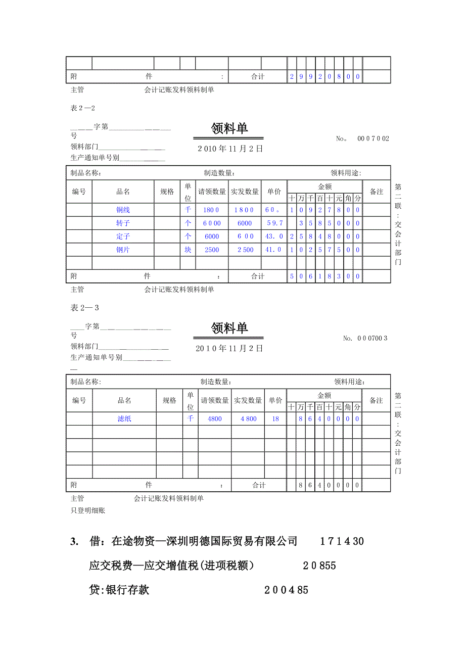 企业会计岗位实训答案第二章购销存核算岗位_第2页