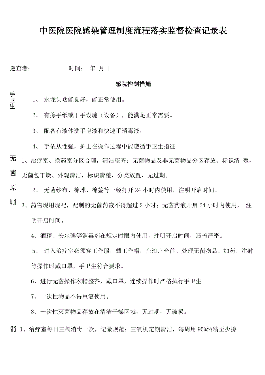 医院科室院感监控自查内容记录表_第1页