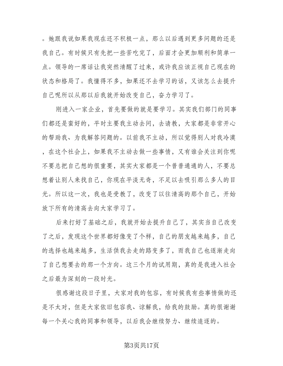 新员工试用期转正工作总结格式范本（9篇）_第3页