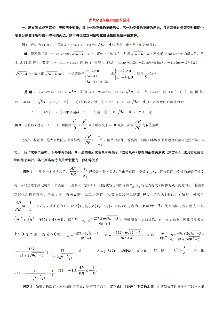 2022高中数学求参数取值范围题型与方法总结归纳_第1页