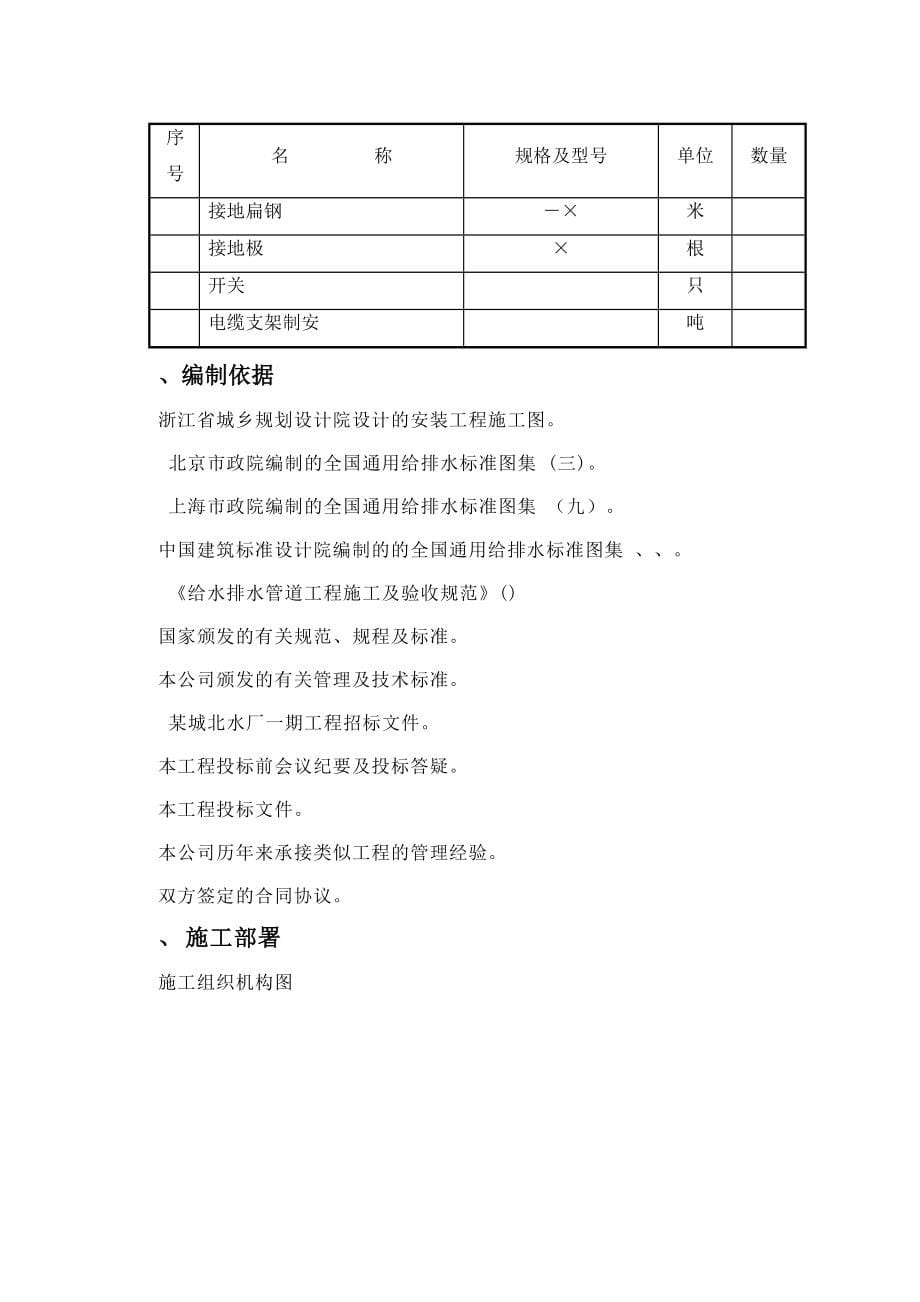 万吨水厂安装工程施工组织设计方案_第5页