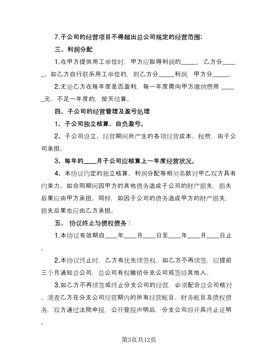 合作成立子公司协议范本（三篇）.doc_第3页