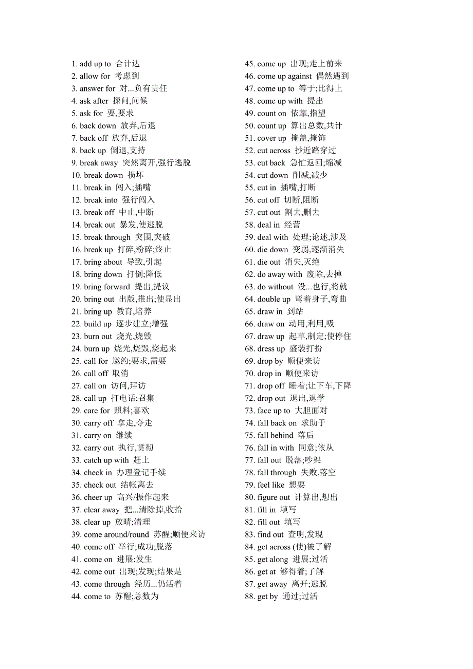 常用动介短语及动词和副词搭配的英语短语300条_第1页