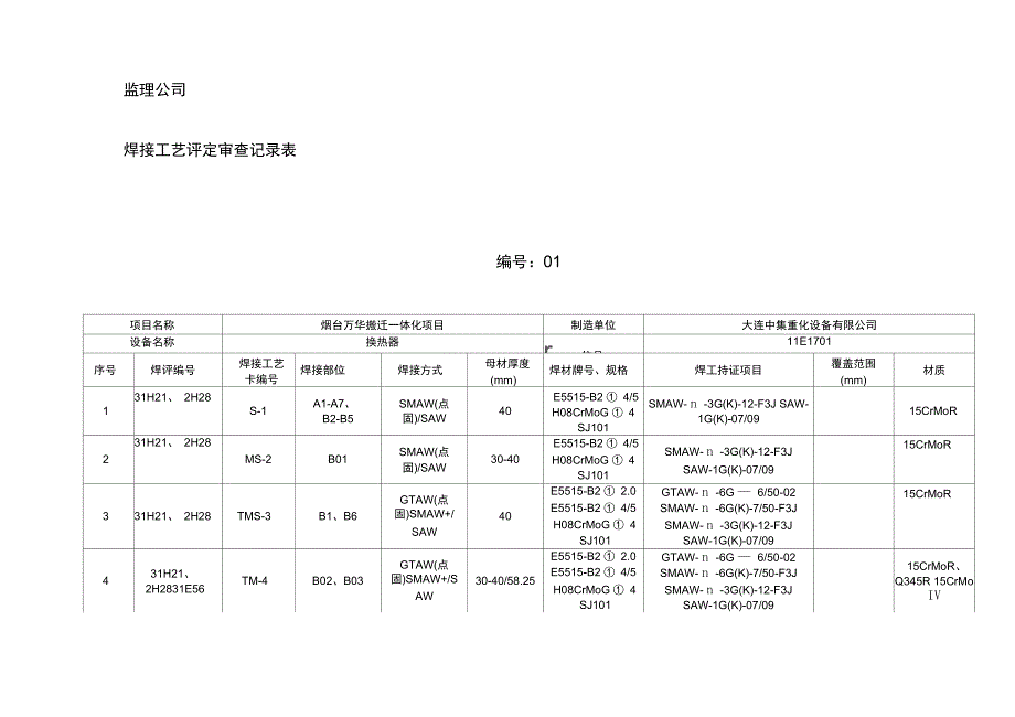 换热器监理总结质量记录表_第4页