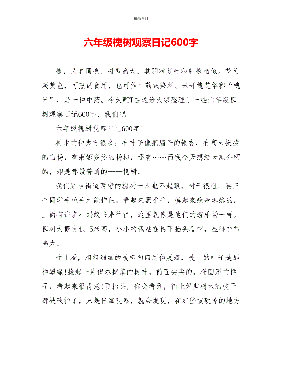 六年级槐树观察日记600字_第1页