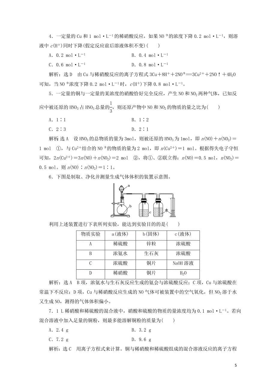 高中化学课时跟踪检测二十四硝酸的性质苏教版必修11113288_第5页