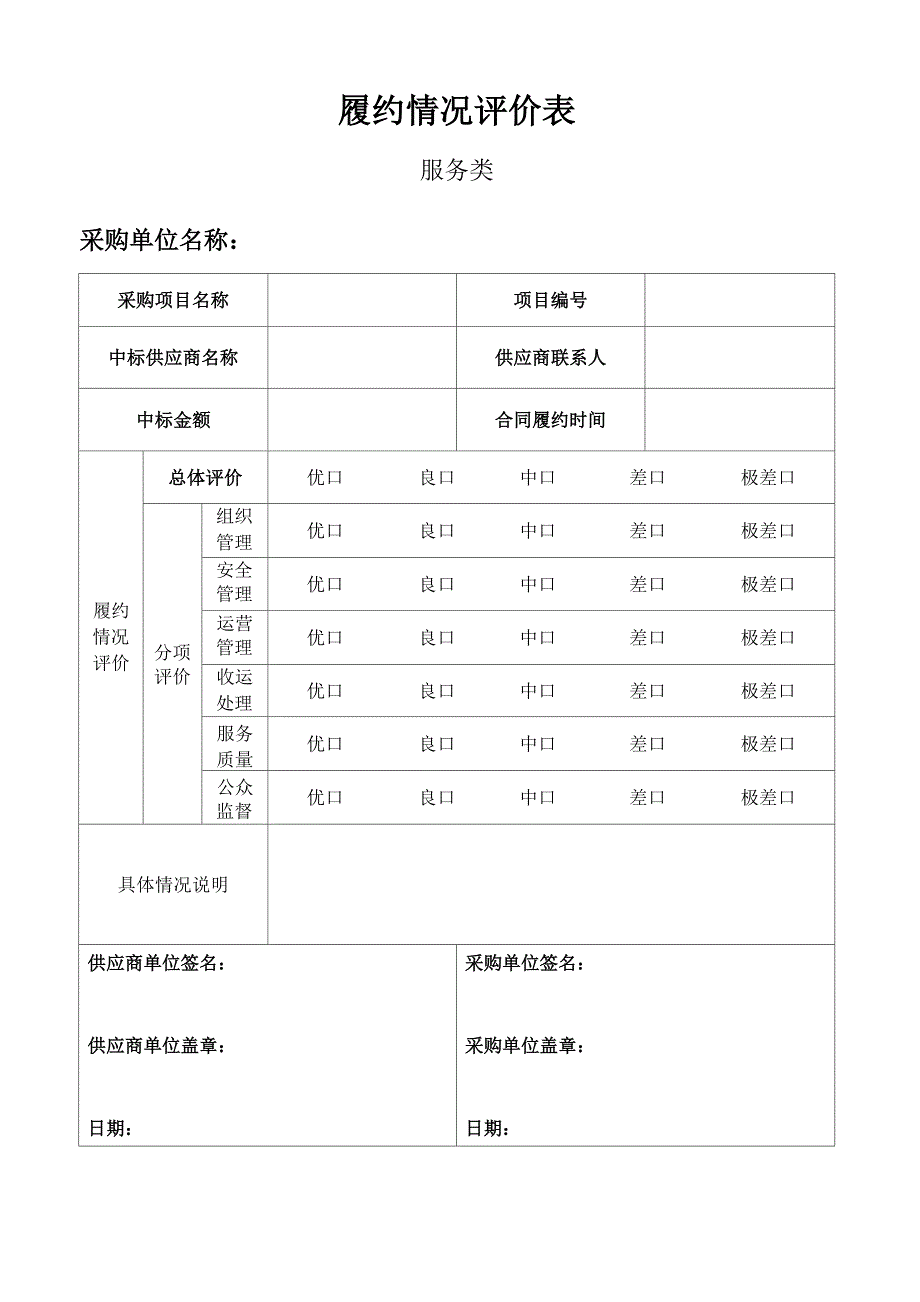 履约评价表模板_第1页