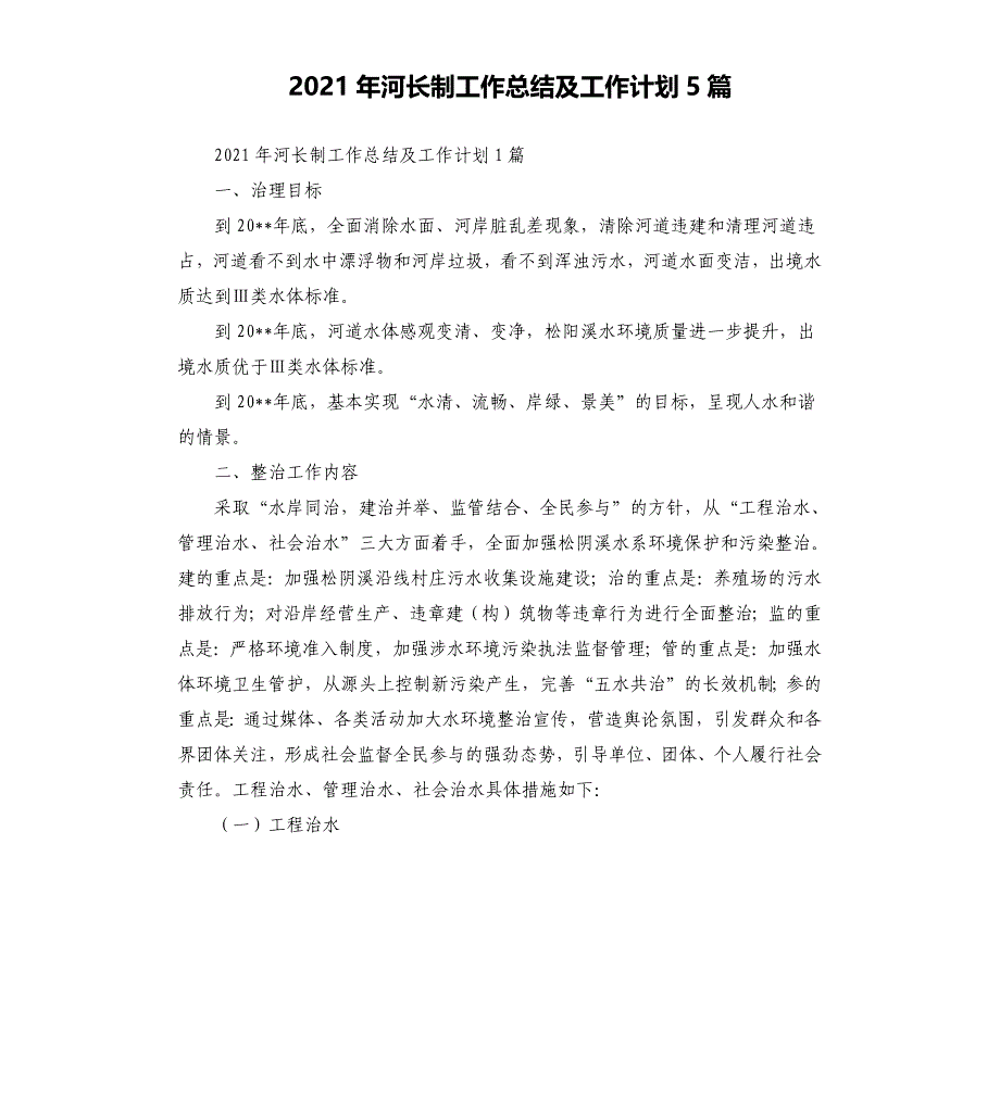 2021年河长制工作总结及工作计划5篇_第1页