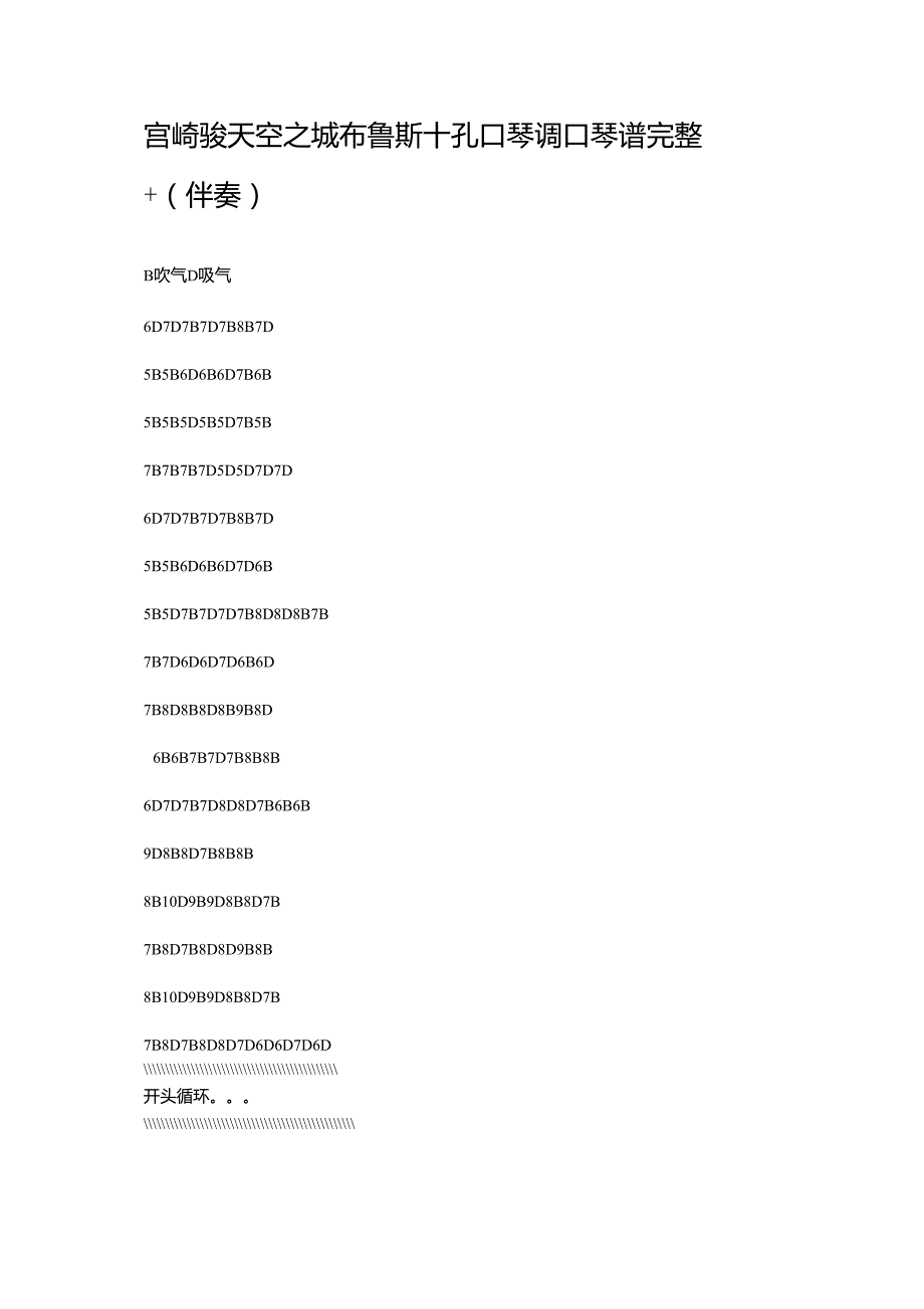 宫崎骏天空之城布鲁斯十孔口琴C调口琴谱完整+(伴奏)_第1页
