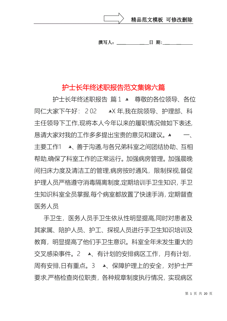 护士长年终述职报告范文集锦六篇_第1页