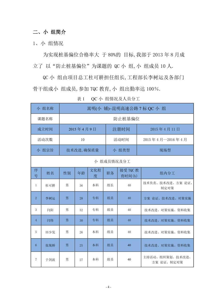 【昆明高速】防止桩基偏位QC小组活动成果（全面）_第4页