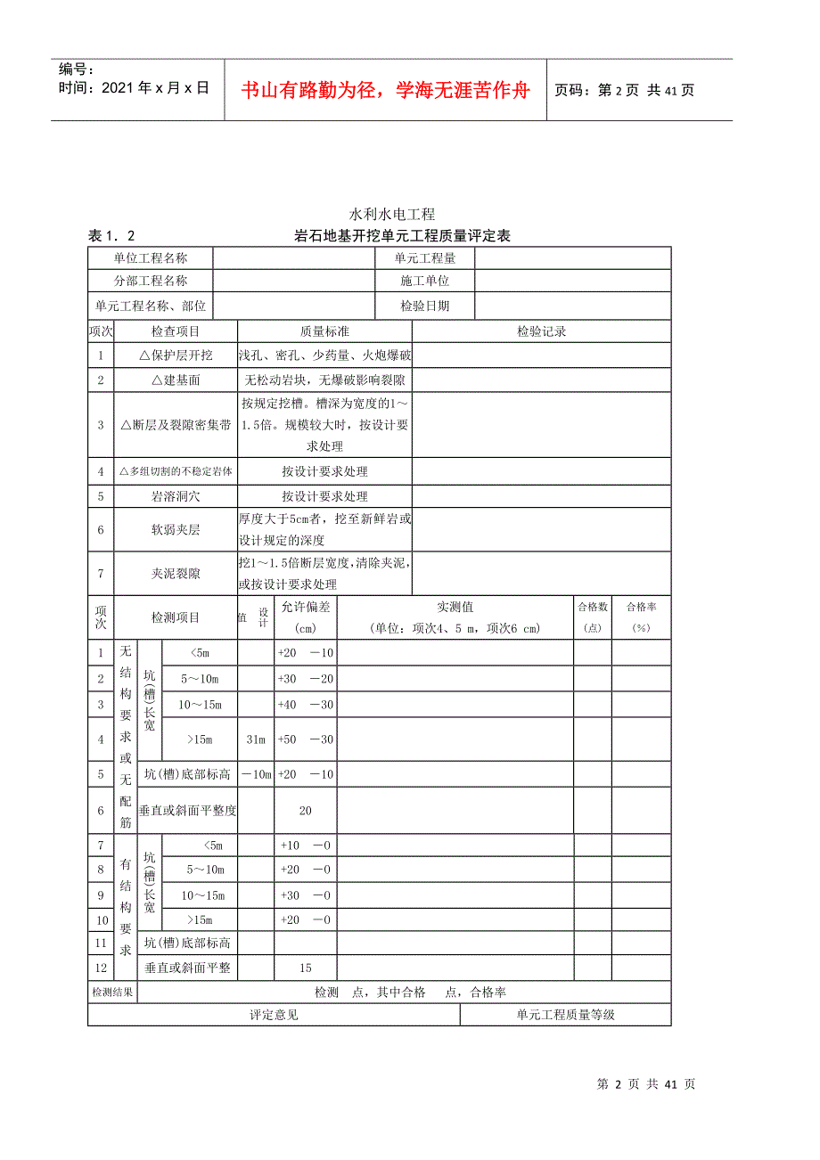 水利水电工程分部工程质量评定表_第2页