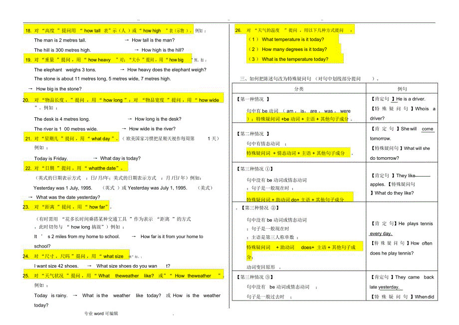 特殊疑问词详细讲解与特殊疑问句练习_第3页