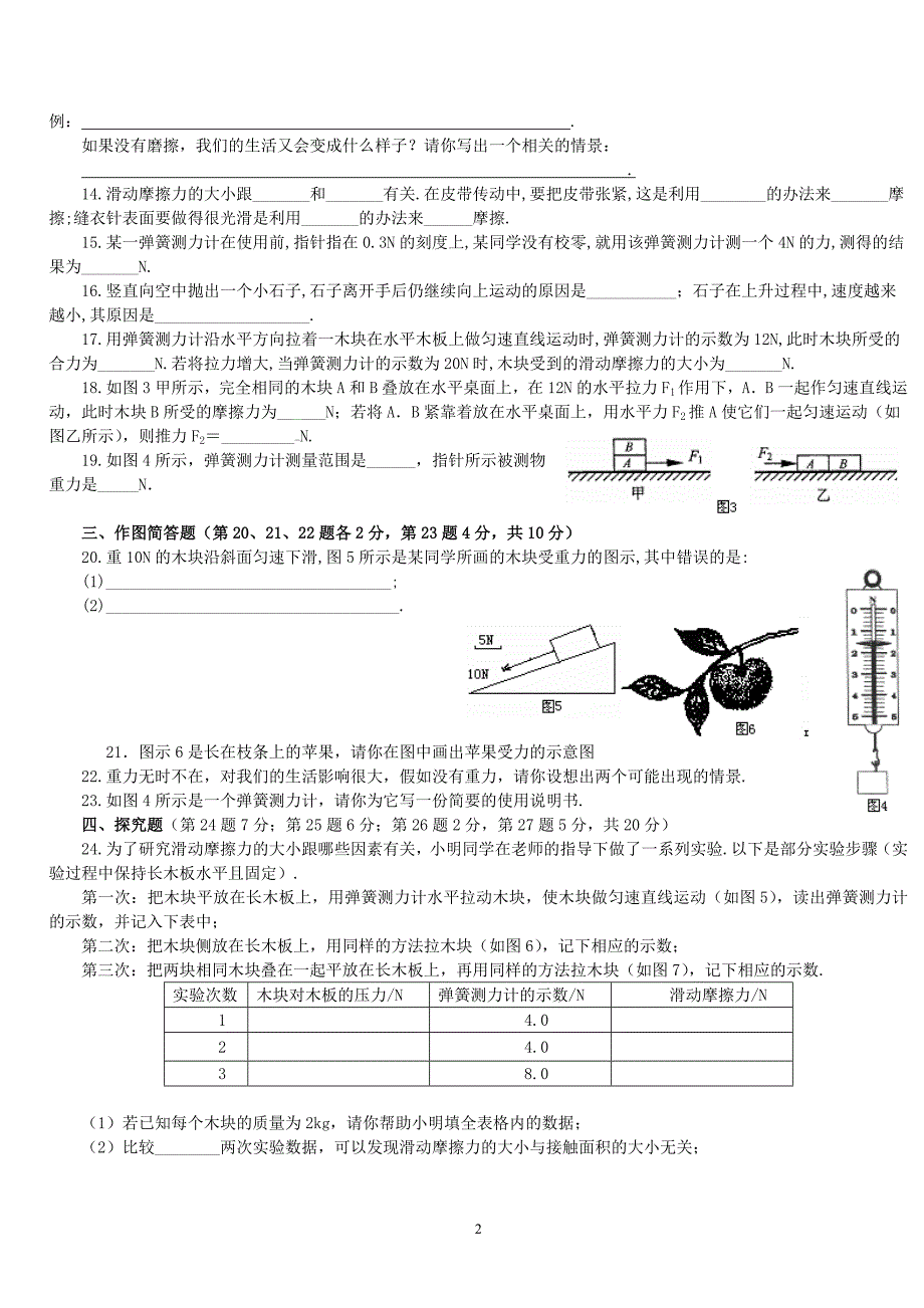 重力弹力摩擦力综合测试题_第2页