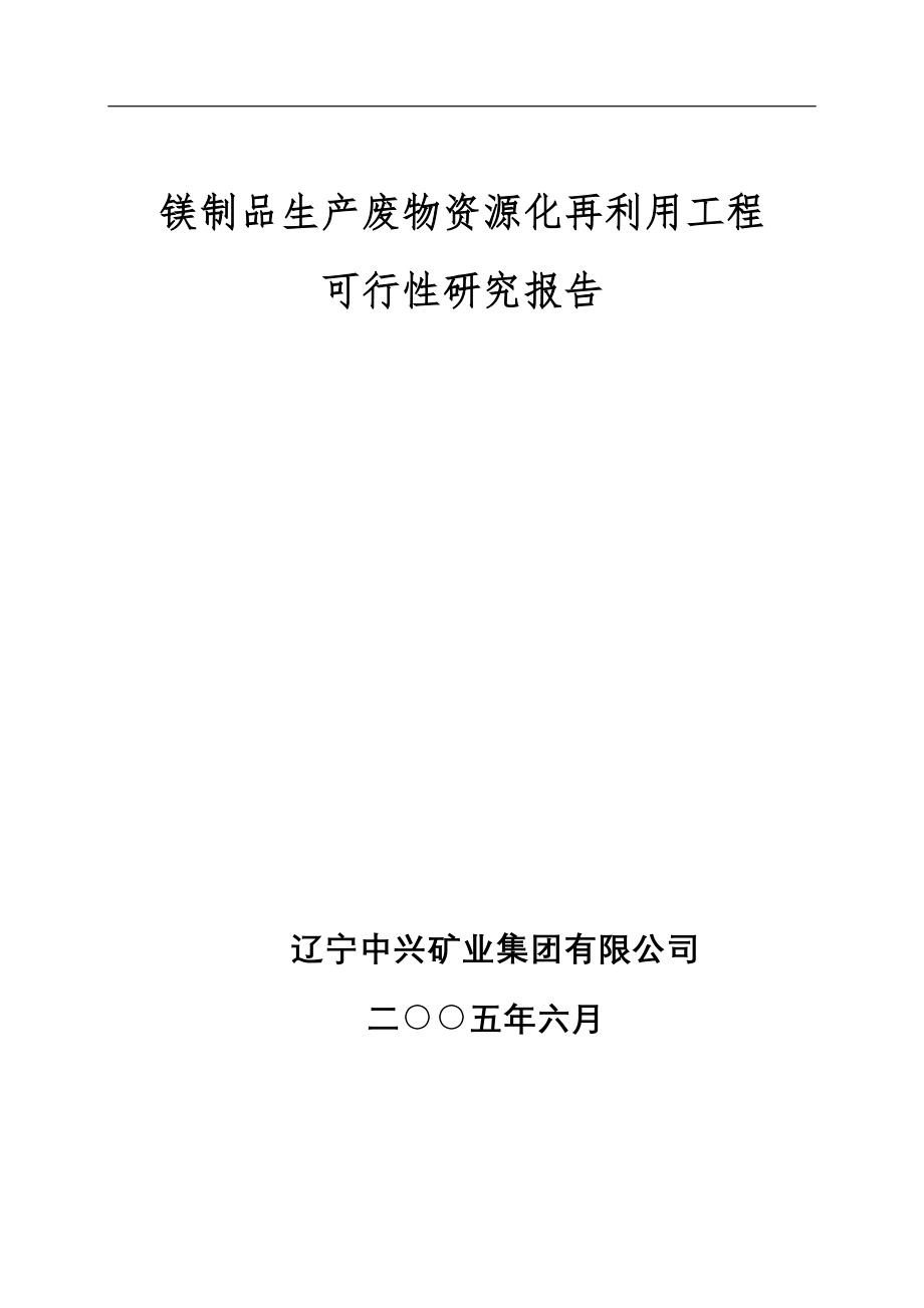 镁制品生产废物资源化再利用工程可行性研究报告.doc_第1页