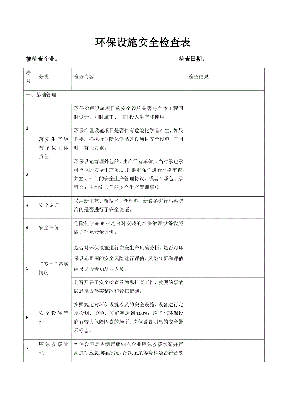 环保设施安全检查表_第1页