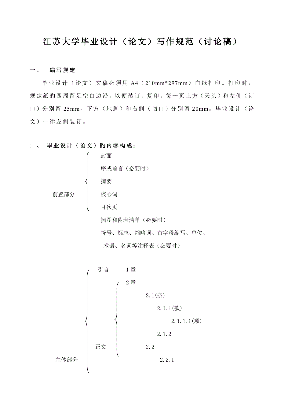 2022江苏大学毕业设计论文写作规范讨论稿_第1页