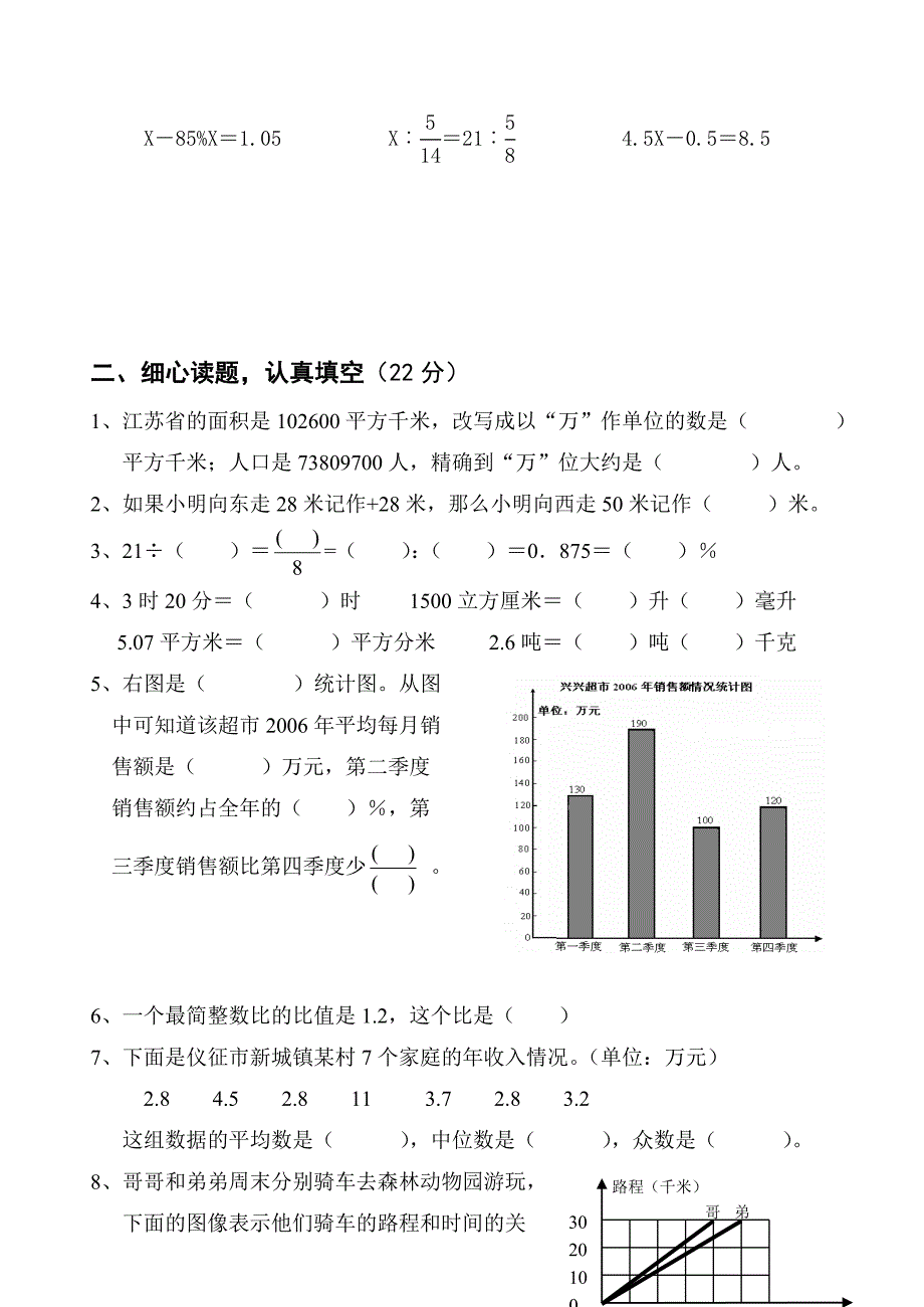 高淳县小学六年级数学毕业考试模拟试卷_第2页