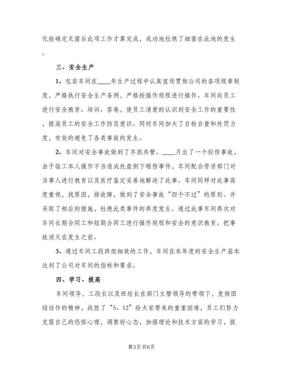 包装车间工作个人总结标准范本（二篇）_第3页