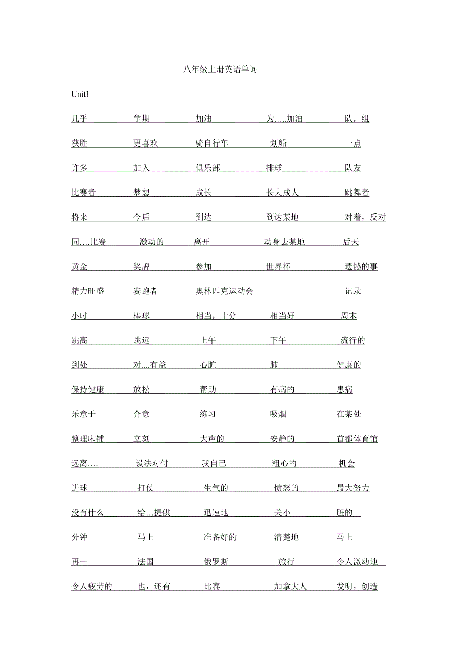 八年级上单词默写_第1页