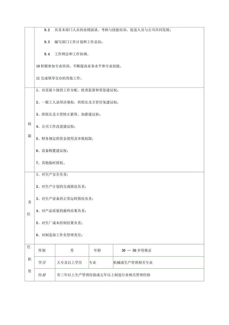 某中型制造业制造部经理岗位说明书_第3页