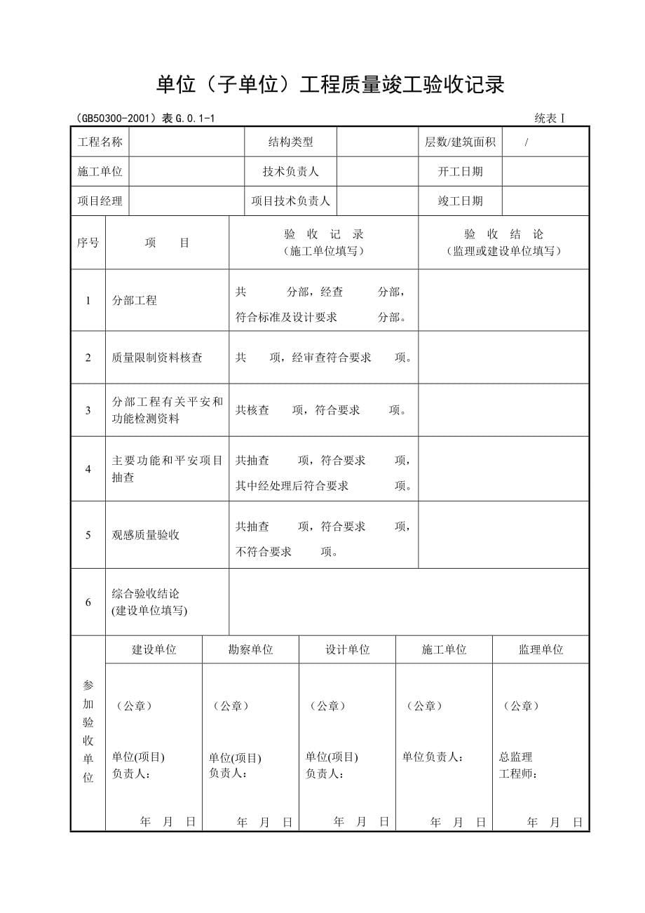 表格--建筑工程施工质量验收规范检验批填写全套表格+示范填写与说明[1]_第5页