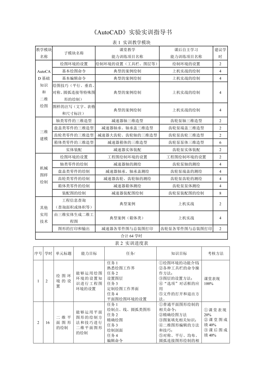 机械制图设计AutoCAD实训指导书_第1页