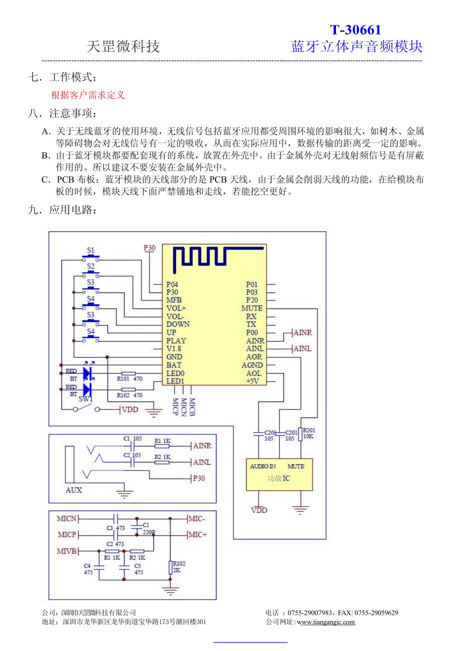 蓝牙模块T-30661v13规格书_第4页