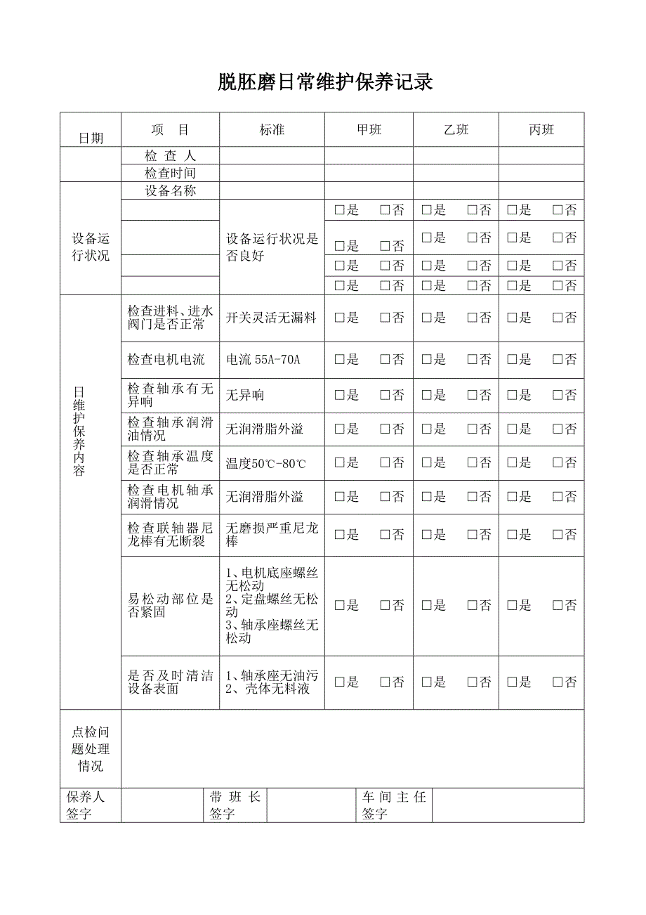 设备日常维护保养记录MicrosoftWWord_第1页