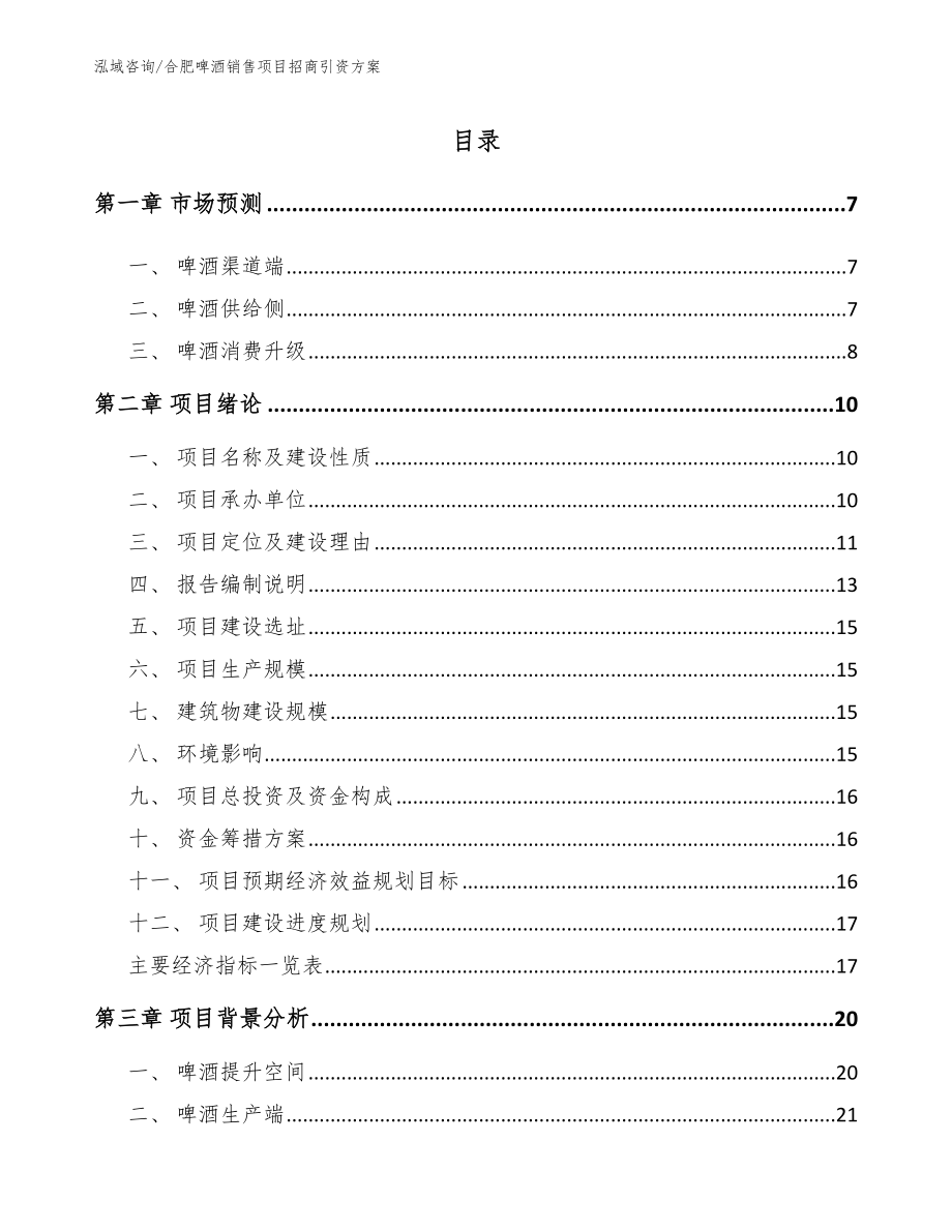 合肥啤酒销售项目招商引资方案（参考模板）_第1页