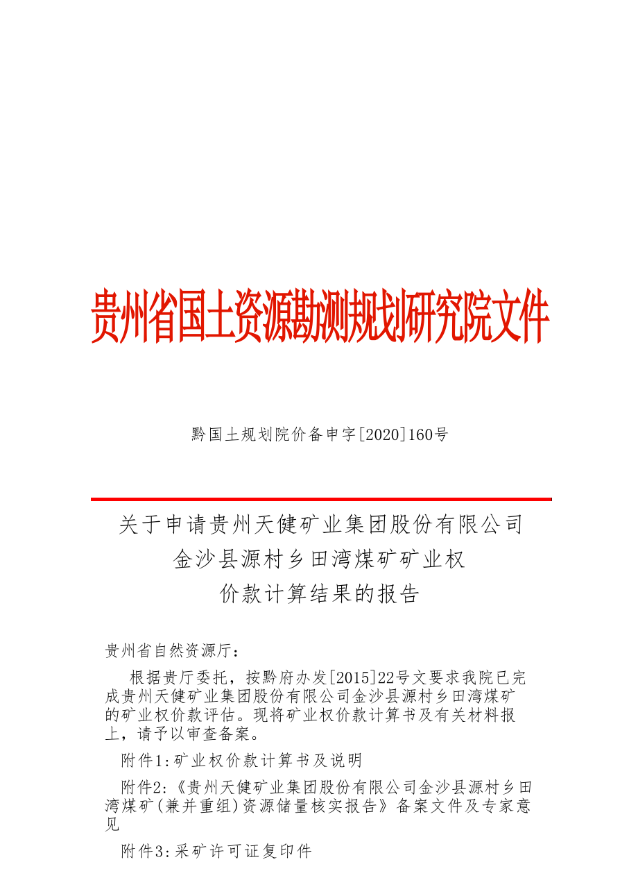 田湾煤矿 矿业权价款计算结果的报告.docx_第1页