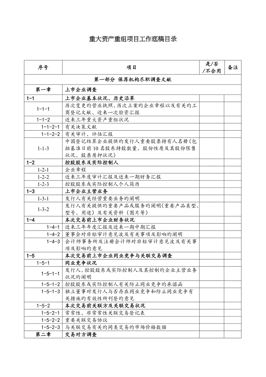 重大资产重组尽职调查清单_第1页