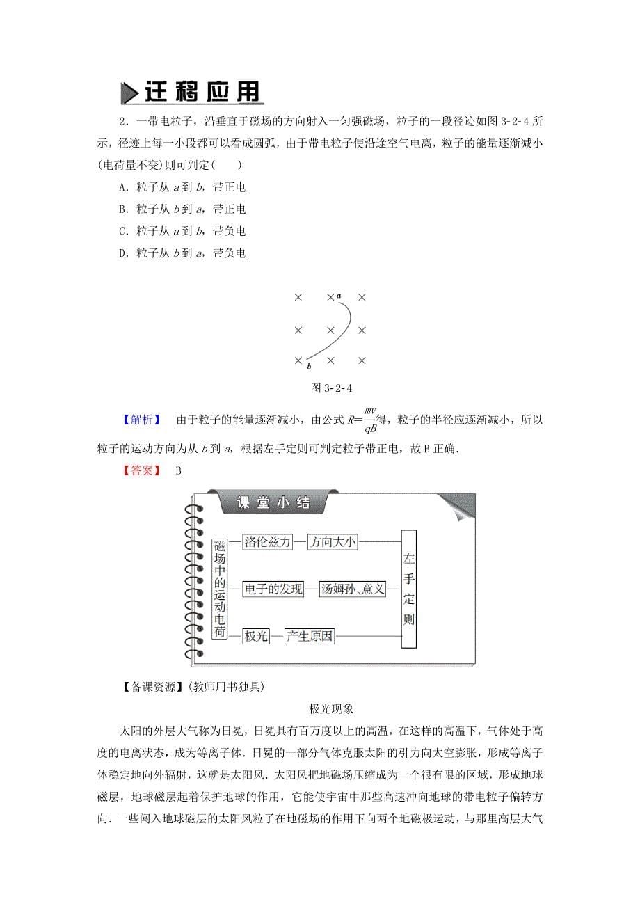 高中物理 第3章 打开电磁学的大门 第2节 磁场中的运动电荷教师用书 鲁科版选修1-1_第5页