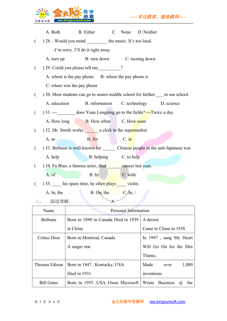 冀教版九年级英语第五单元综合测试.doc_第3页