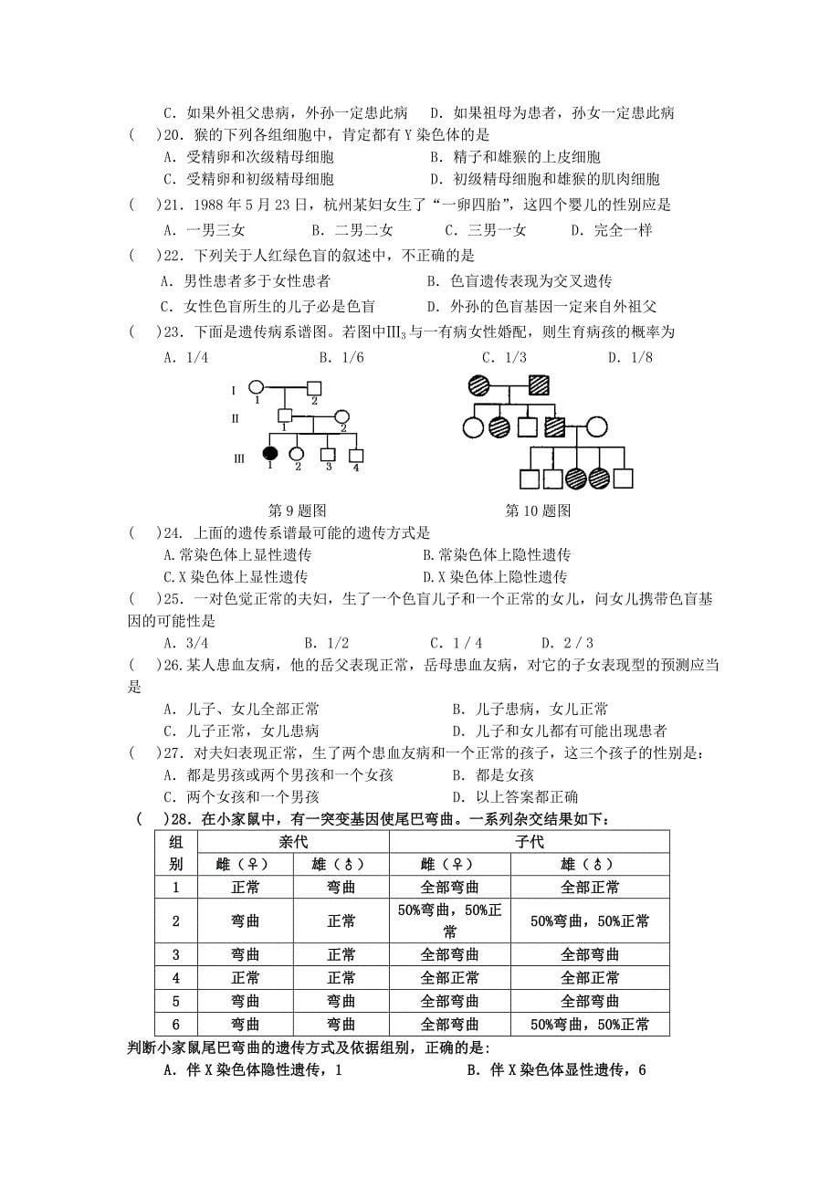 高中生物必修二第一、二章复习题_第5页