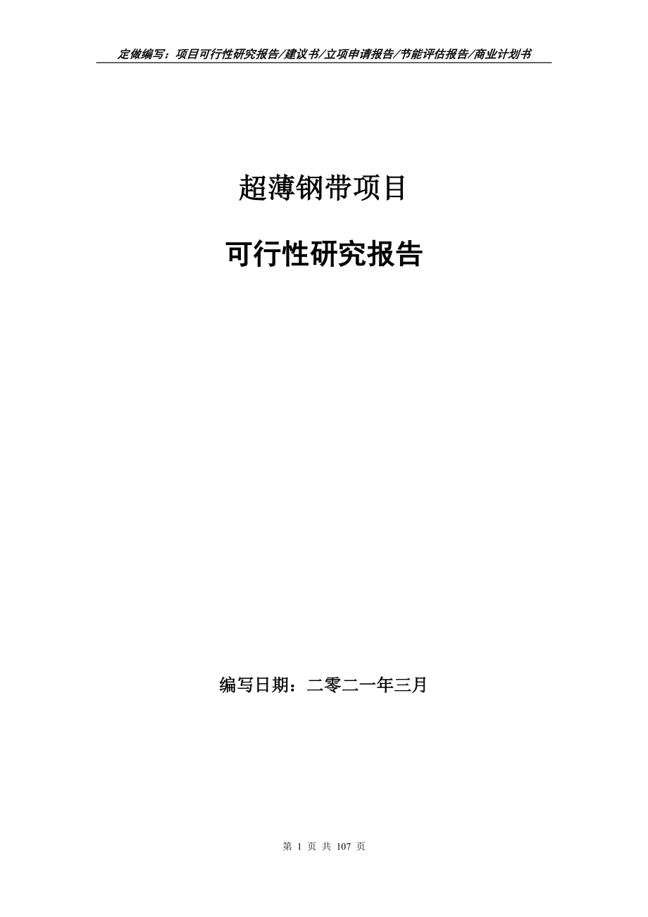 超薄钢带项目可行性研究报告立项申请_第1页