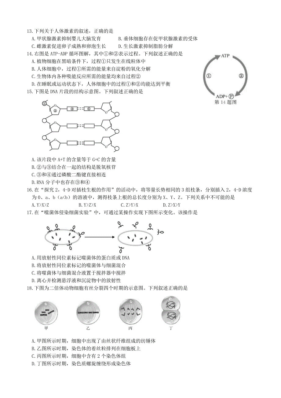 2019年6月浙江省普通高中学业水平考试生物试题及答案.doc_第2页