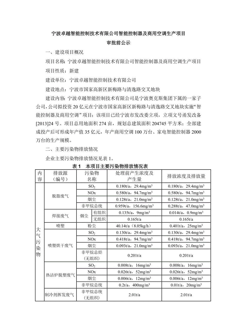 精品资料（2021-2022年收藏）宁波卓越智能控制技术有限公司智能控制器及商用空调生产项目_第1页